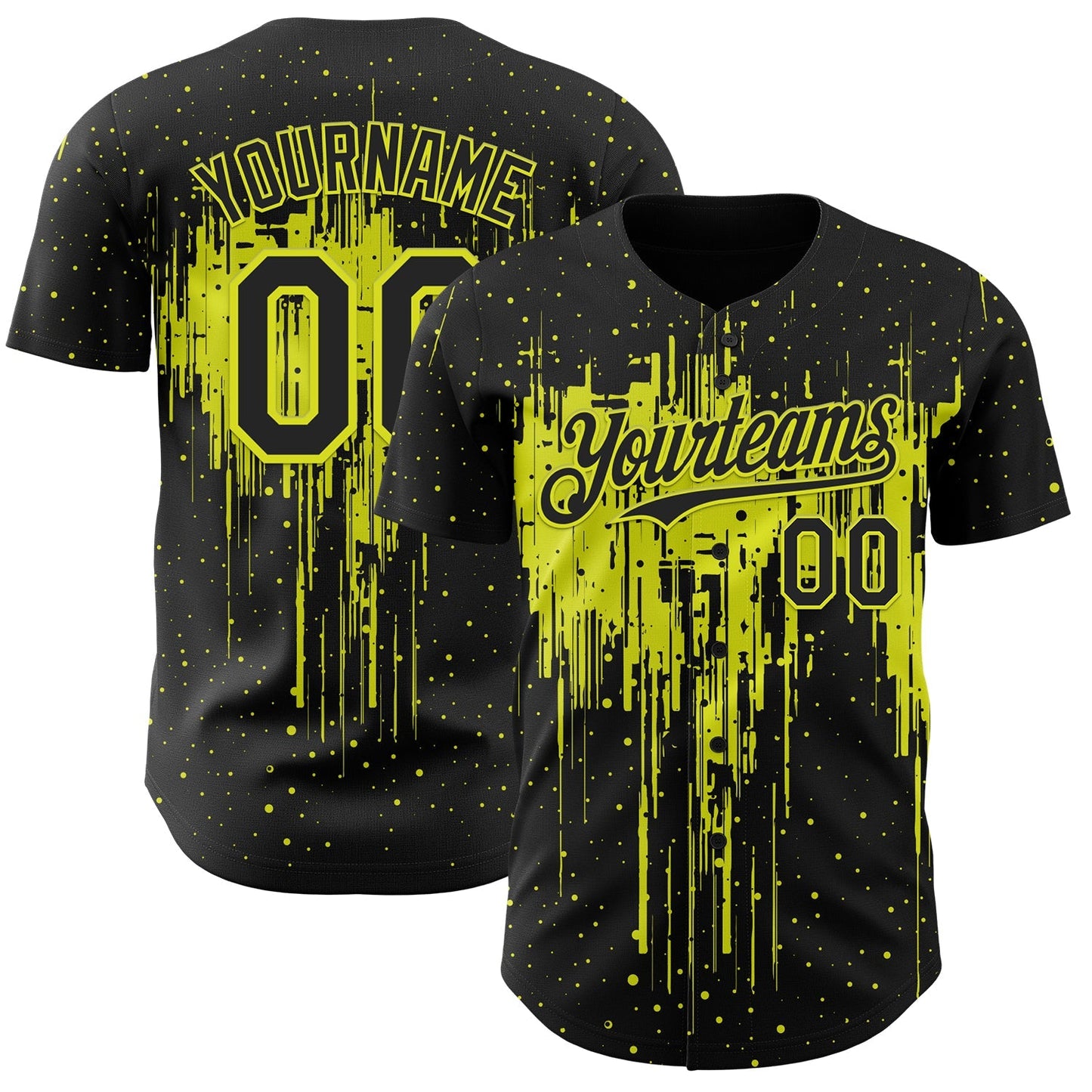 Custom Black Neon Yellow Dripping Splatter Paint Authentic Baseball Jersey baseball jersey product view 1