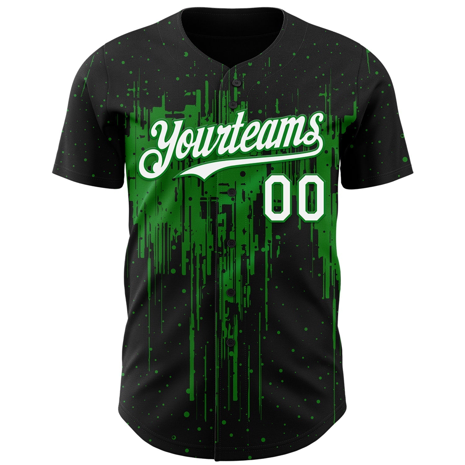 Custom Black White-Grass Green Dripping Splatter Paint Authentic Baseball Jersey baseball jersey product view 2