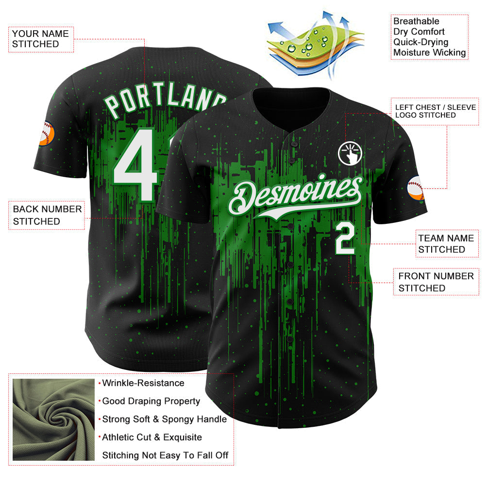 Custom Black White-Grass Green Dripping Splatter Paint Authentic Baseball Jersey baseball jersey product view 3