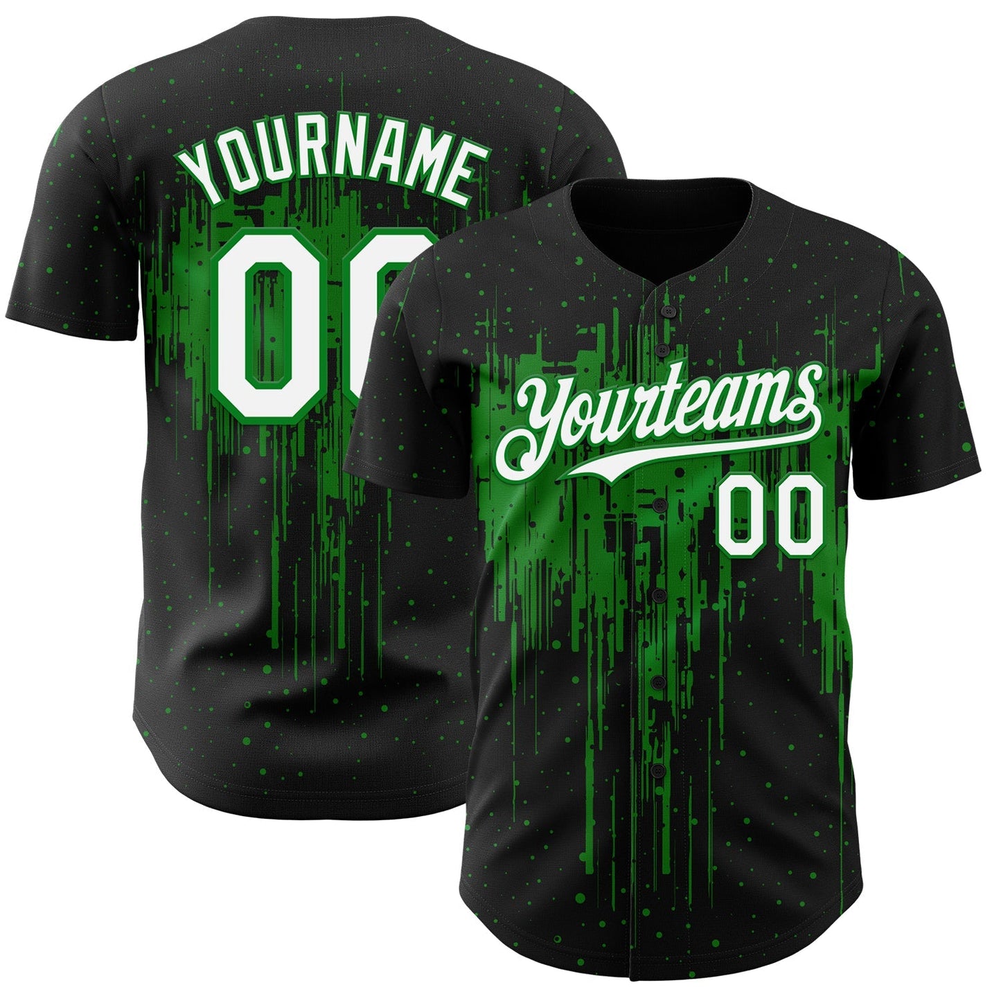 Custom Black White-Grass Green Dripping Splatter Paint Authentic Baseball Jersey baseball jersey product view 1