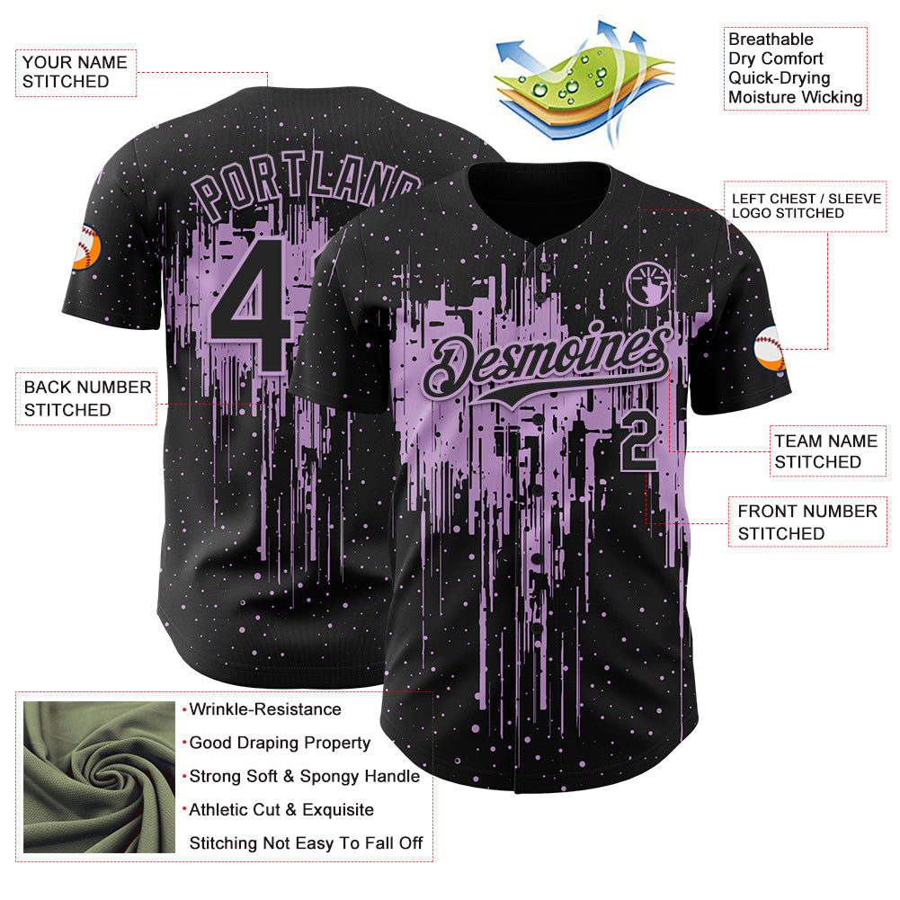 Custom Black Light Purple Dripping Splatter Paint Authentic Baseball Jersey baseball jersey product view 3