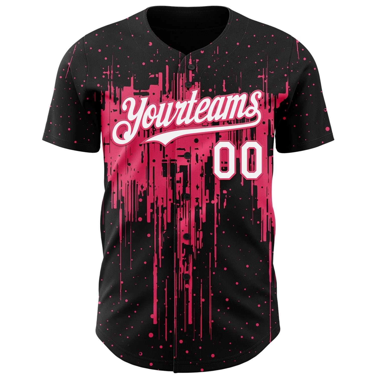 Custom Black White-Neon Pink Dripping Splatter Paint Authentic Baseball Jersey baseball jersey product view 2