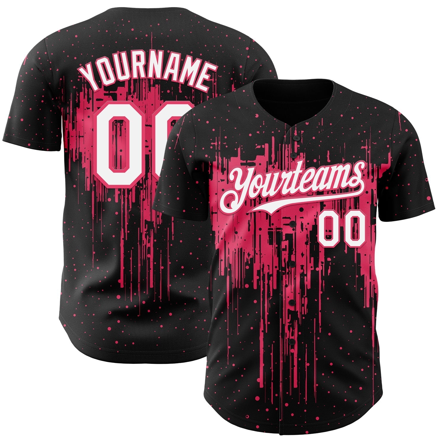 Custom Black White-Neon Pink Dripping Splatter Paint Authentic Baseball Jersey baseball jersey product view 1