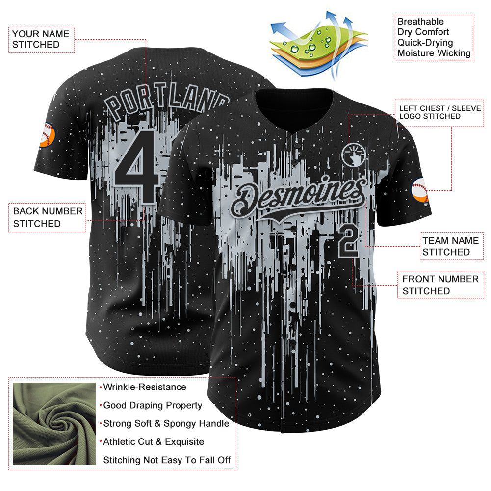 Custom Black Silver Dripping Splatter Paint Authentic Baseball Jersey baseball jersey product view 3