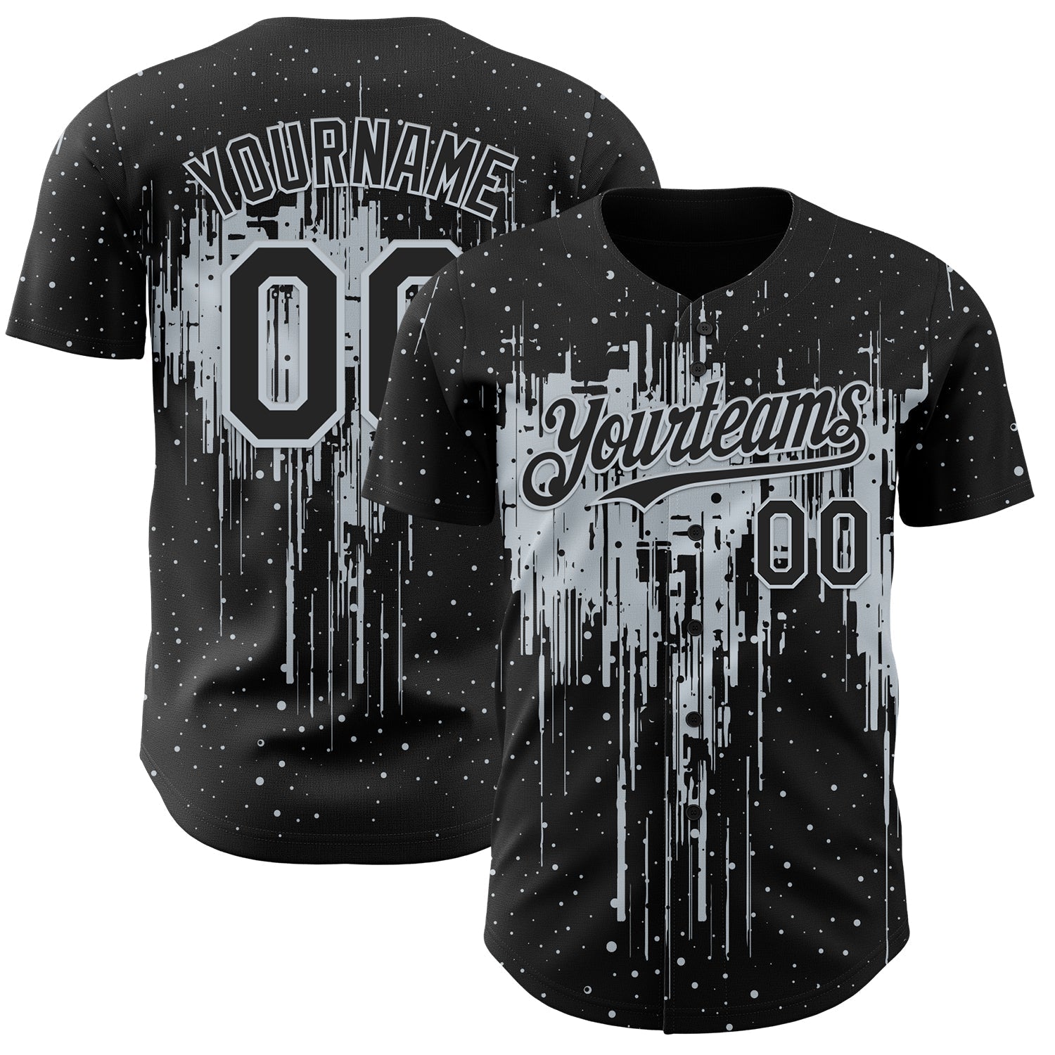 Custom Black Silver Dripping Splatter Paint Authentic Baseball Jersey baseball jersey product view 1