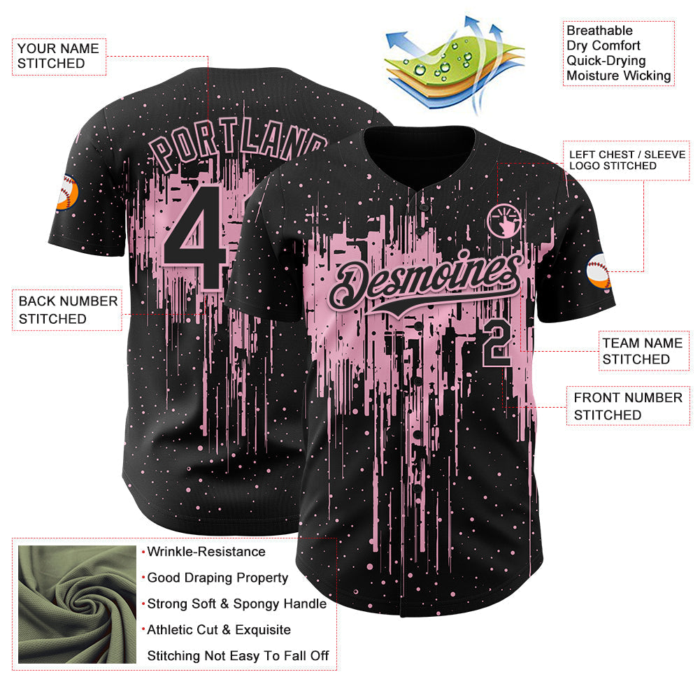 Custom Black Light Pink Dripping Splatter Paint Authentic Baseball Jersey baseball jersey product view 3