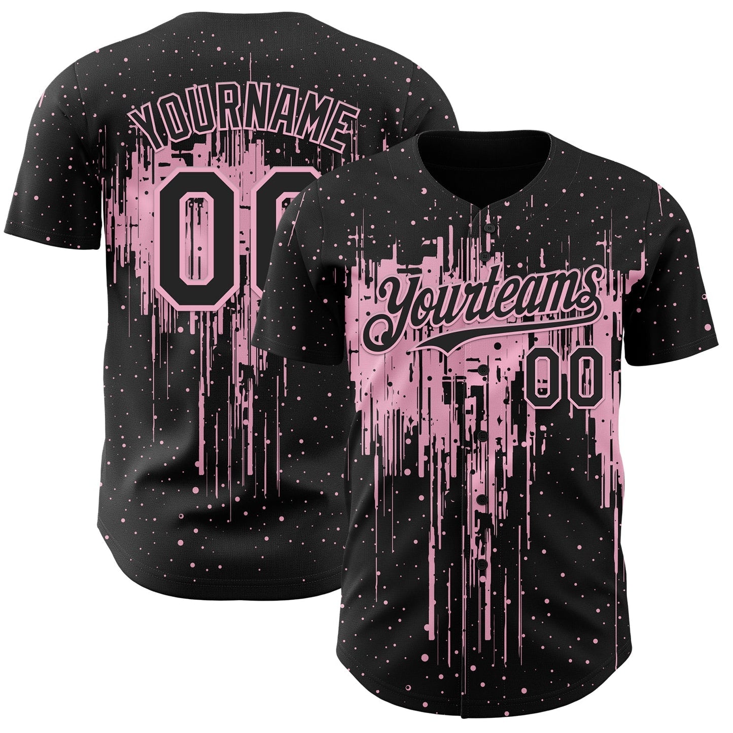 Custom Black Light Pink Dripping Splatter Paint Authentic Baseball Jersey baseball jersey product view 1