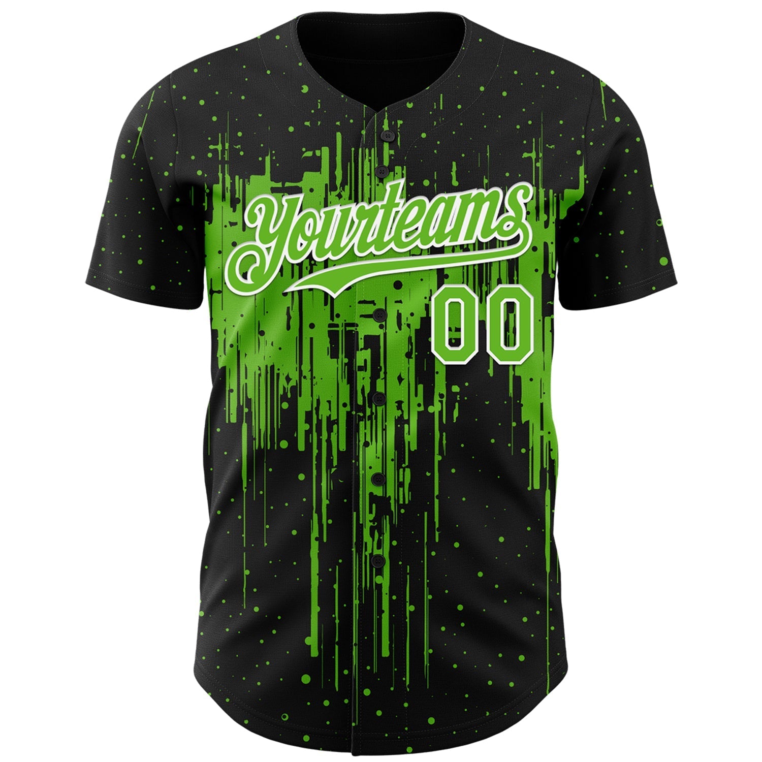 Custom Black Aurora Green-White Dripping Splatter Paint Authentic Baseball Jersey baseball jersey product view 2