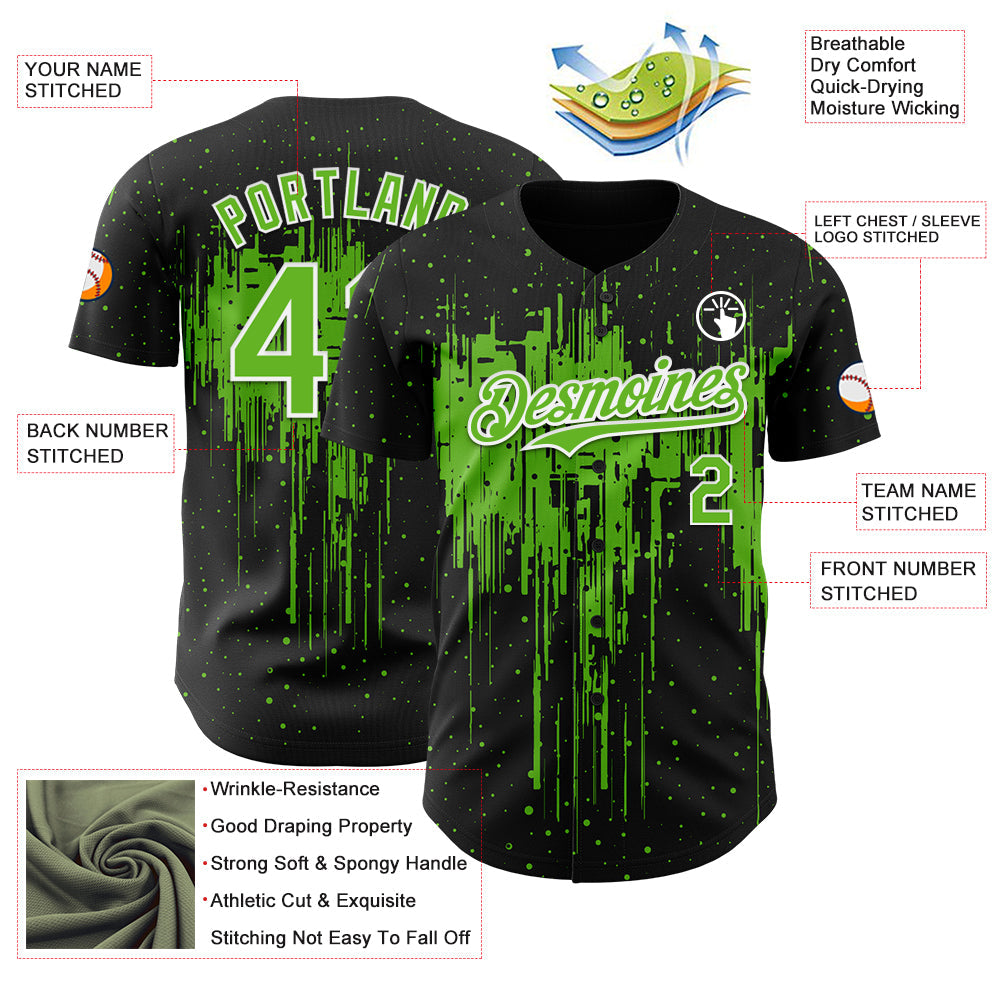 Custom Black Aurora Green-White Dripping Splatter Paint Authentic Baseball Jersey baseball jersey product view 3