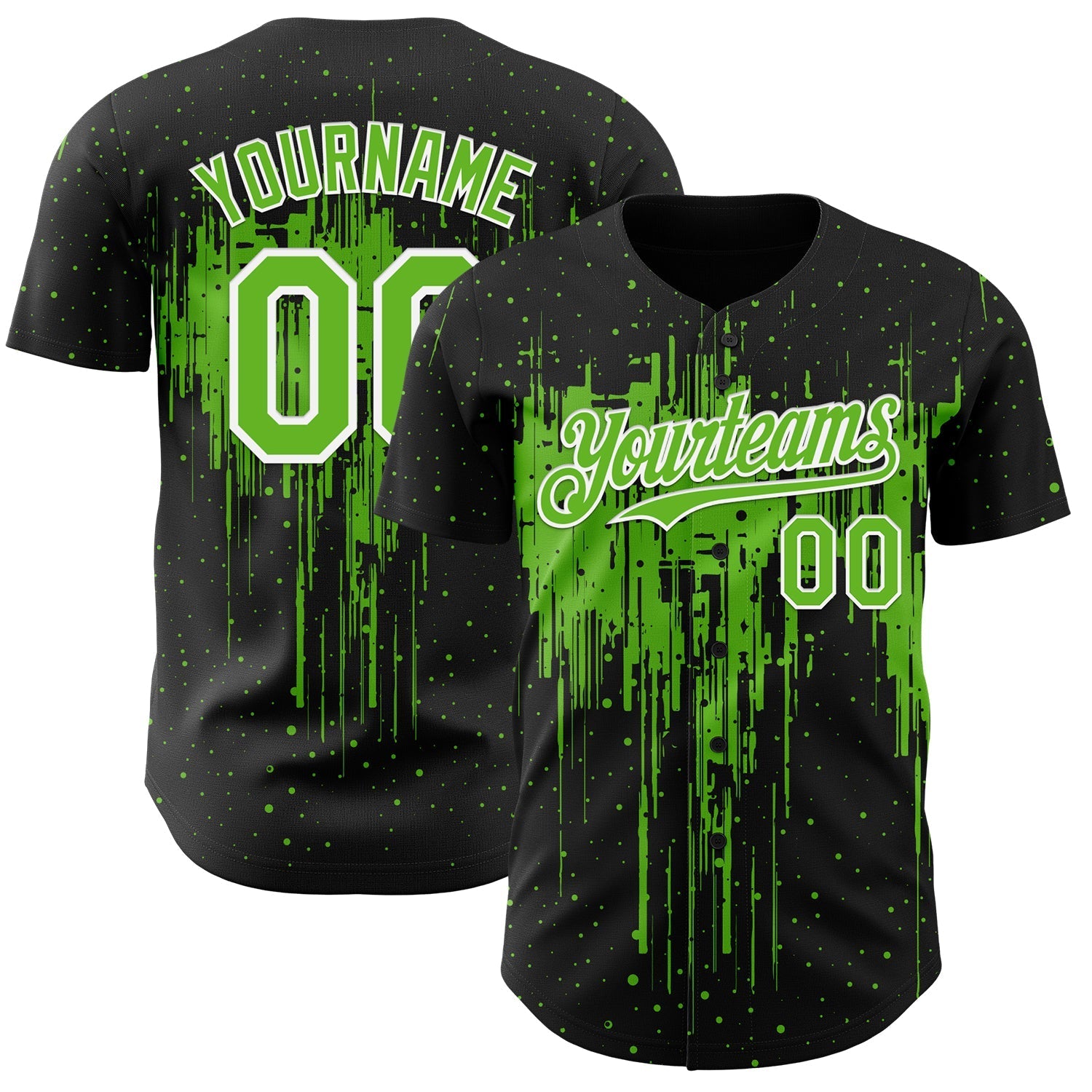 Custom Black Aurora Green-White Dripping Splatter Paint Authentic Baseball Jersey baseball jersey product view 1