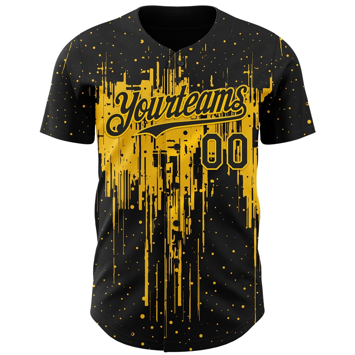 Custom Black Yellow Dripping Splatter Paint Authentic Baseball Jersey baseball jersey product view 2