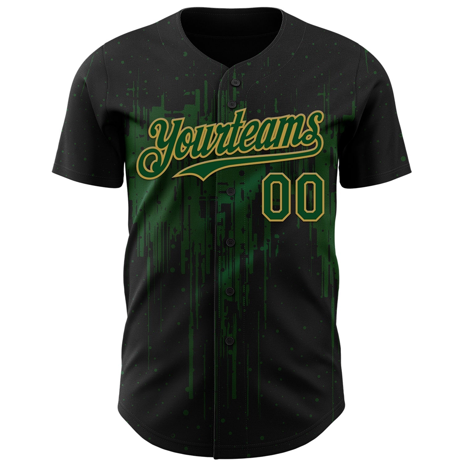 Custom Black Green-Old Gold Dripping Splatter Paint Authentic Baseball Jersey baseball jersey product view 2