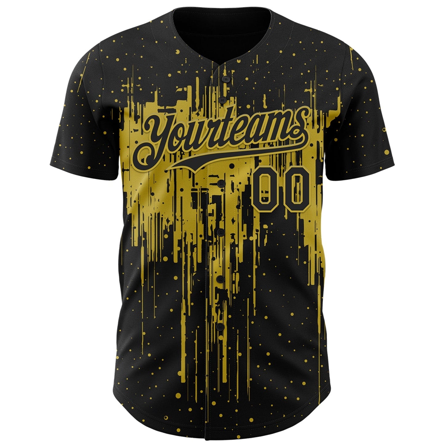 Custom Black Old Gold Dripping Splatter Paint Authentic Baseball Jersey baseball jersey product view 2