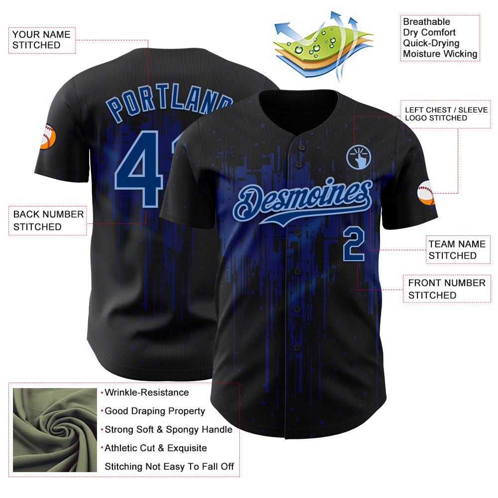 Custom Black US Navy Blue-Light Blue Dripping Splatter Paint Authentic Baseball Jersey baseball jersey product view 3