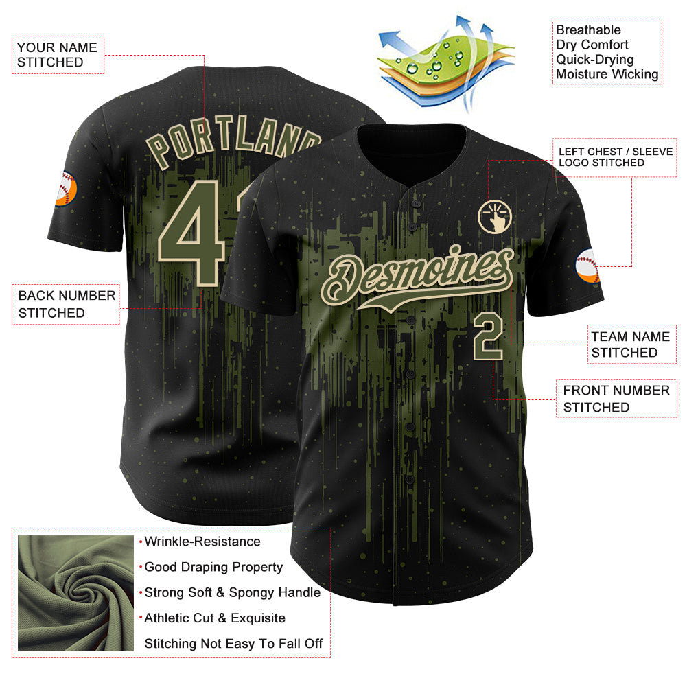 Custom Black Olive-Cream Dripping Splatter Paint Authentic Baseball Jersey baseball jersey product view 3