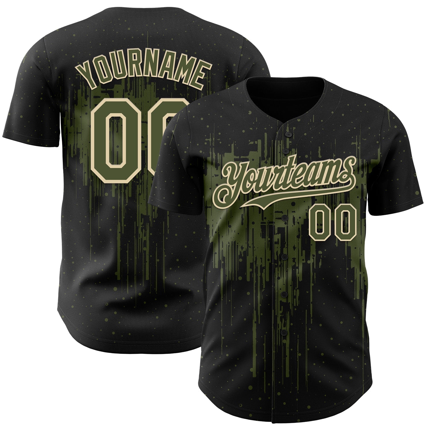 Custom Black Olive-Cream Dripping Splatter Paint Authentic Baseball Jersey baseball jersey product view 1