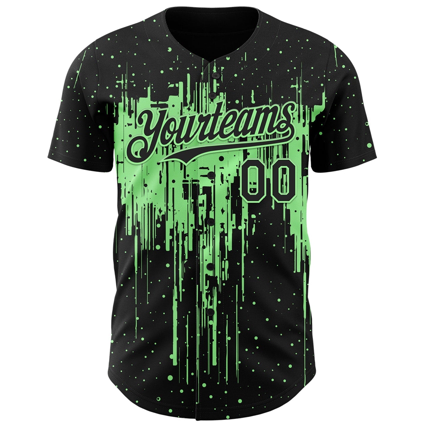 Custom Black Pea Green Dripping Splatter Paint Authentic Baseball Jersey baseball jersey product view 2
