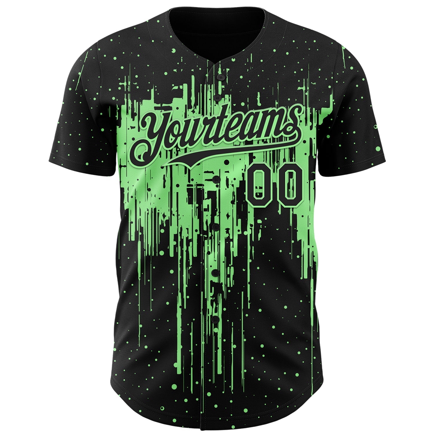 Custom Black Pea Green Dripping Splatter Paint Authentic Baseball Jersey baseball jersey product view 2