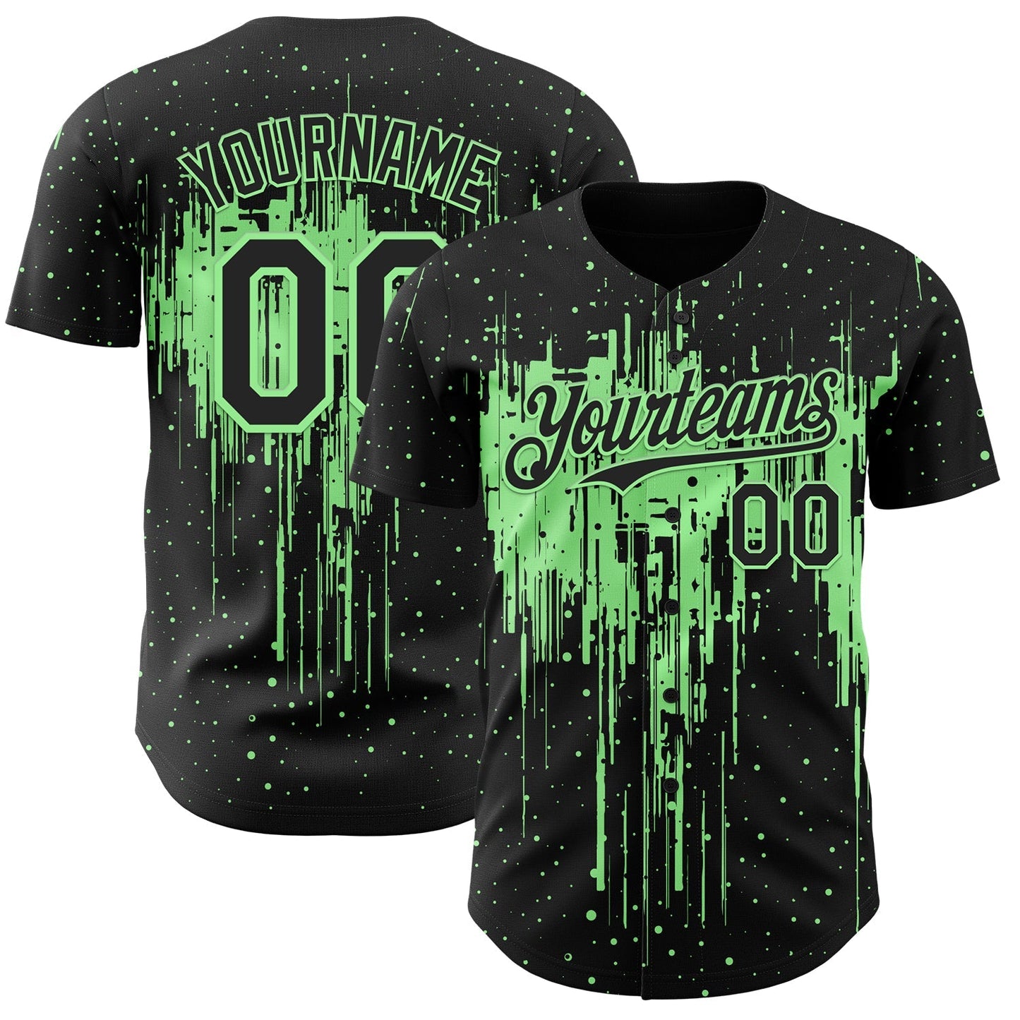 Custom Black Pea Green Dripping Splatter Paint Authentic Baseball Jersey baseball jersey product view 1