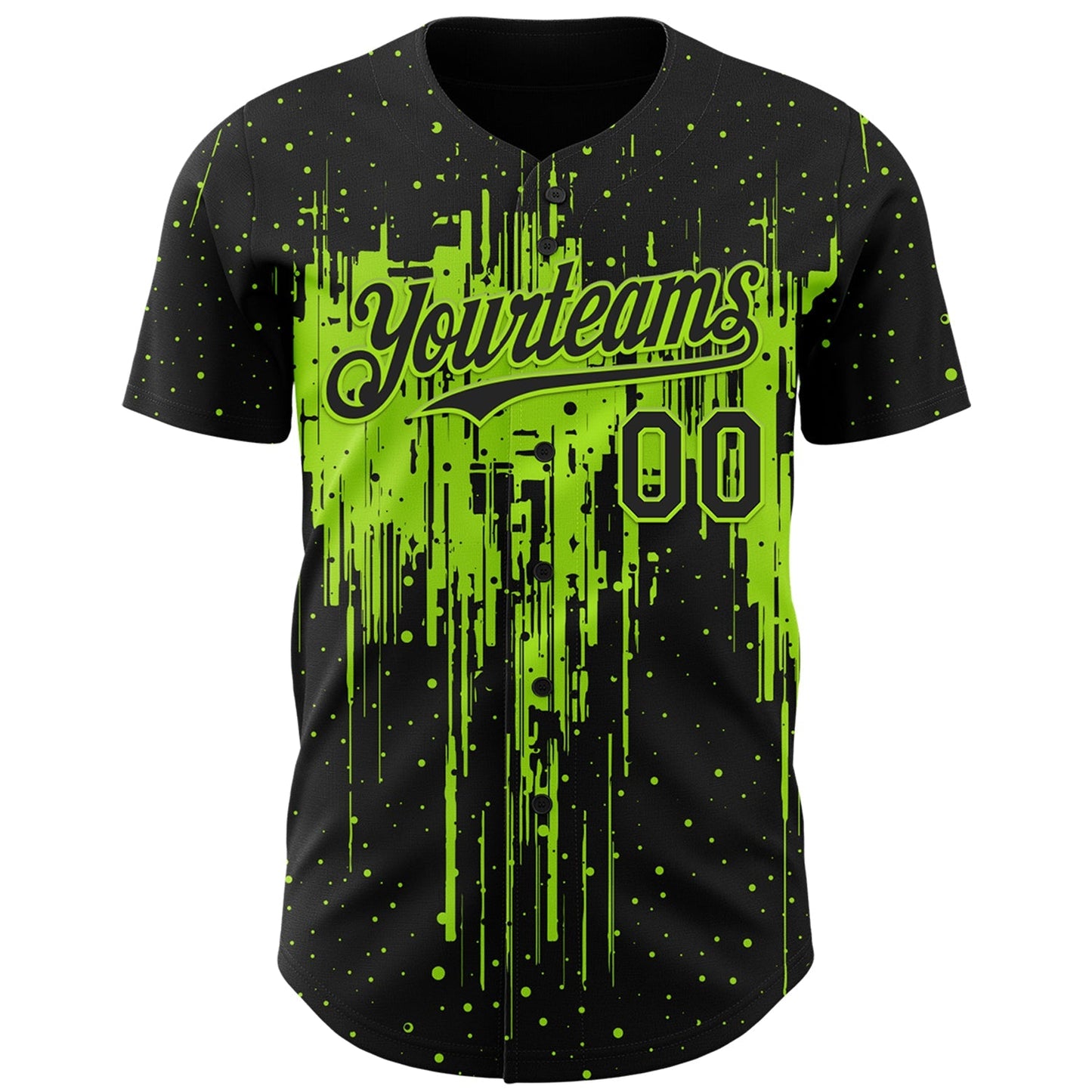 Custom Black Neon Green Dripping Splatter Paint Authentic Baseball Jersey baseball jersey product view 2