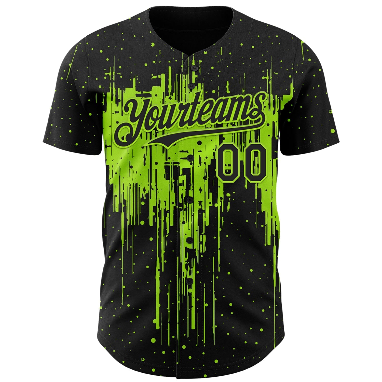 Custom Black Neon Green Dripping Splatter Paint Authentic Baseball Jersey baseball jersey product view 2