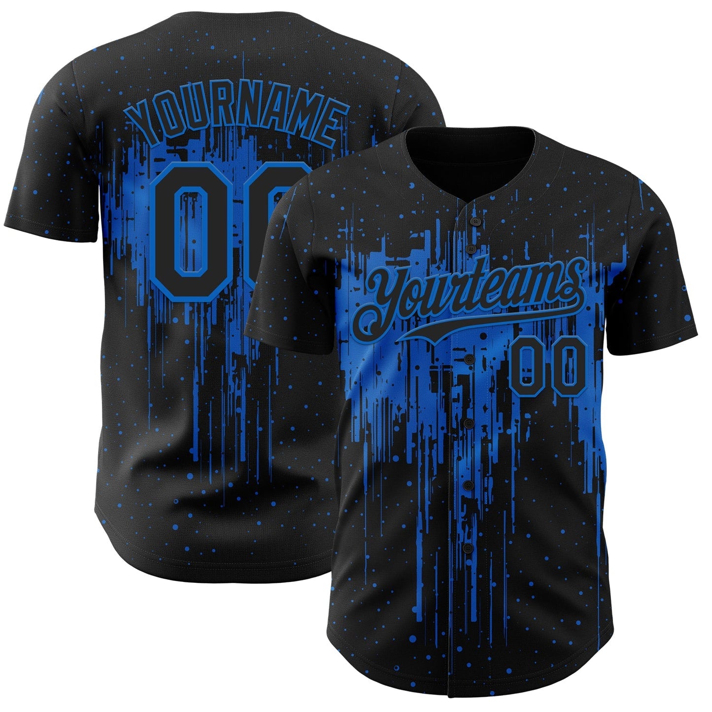Custom Black Blue Dripping Splatter Paint Authentic Baseball Jersey baseball jersey product view 1