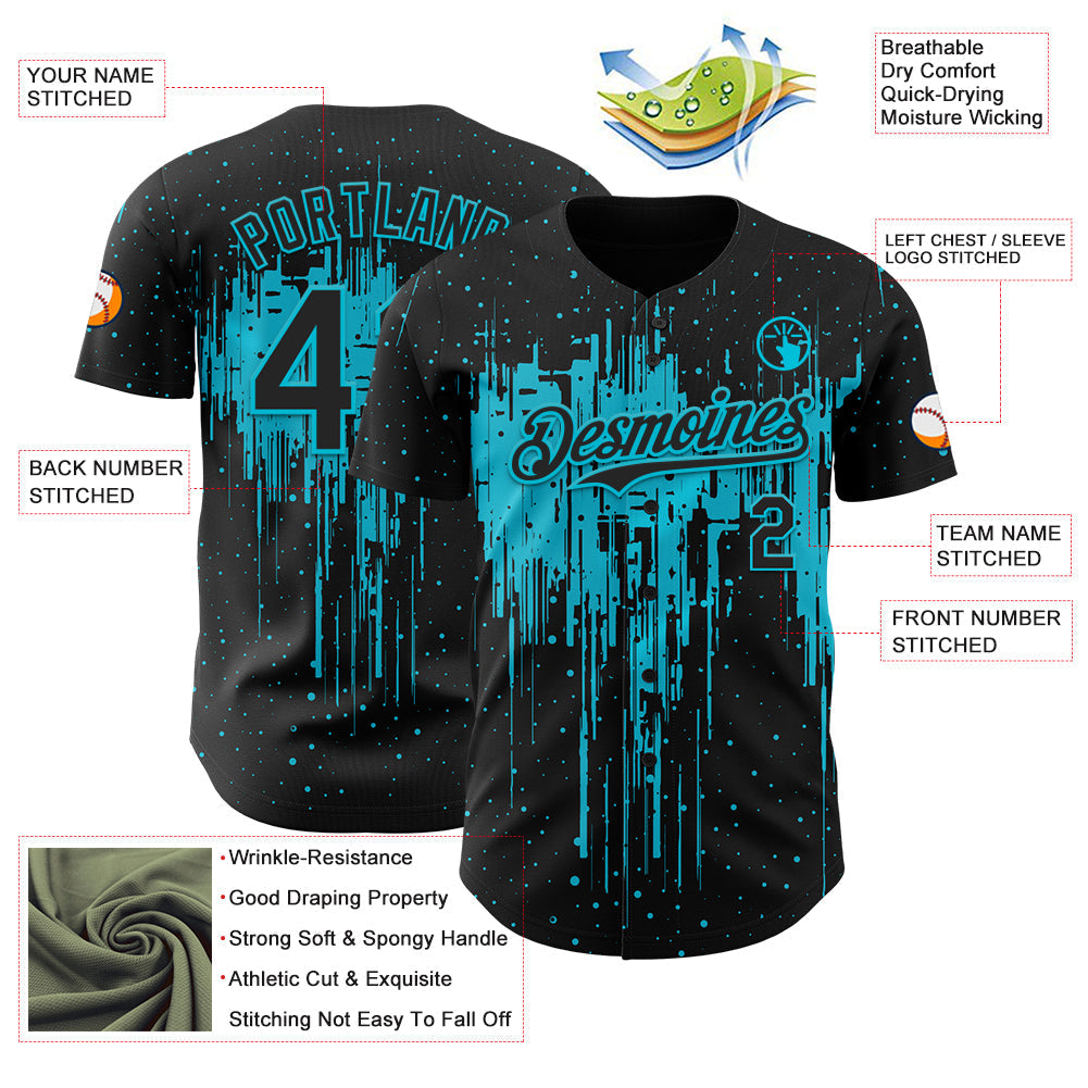 Custom Black Lakes Blue Dripping Splatter Paint Authentic Baseball Jersey baseball jersey product view 3