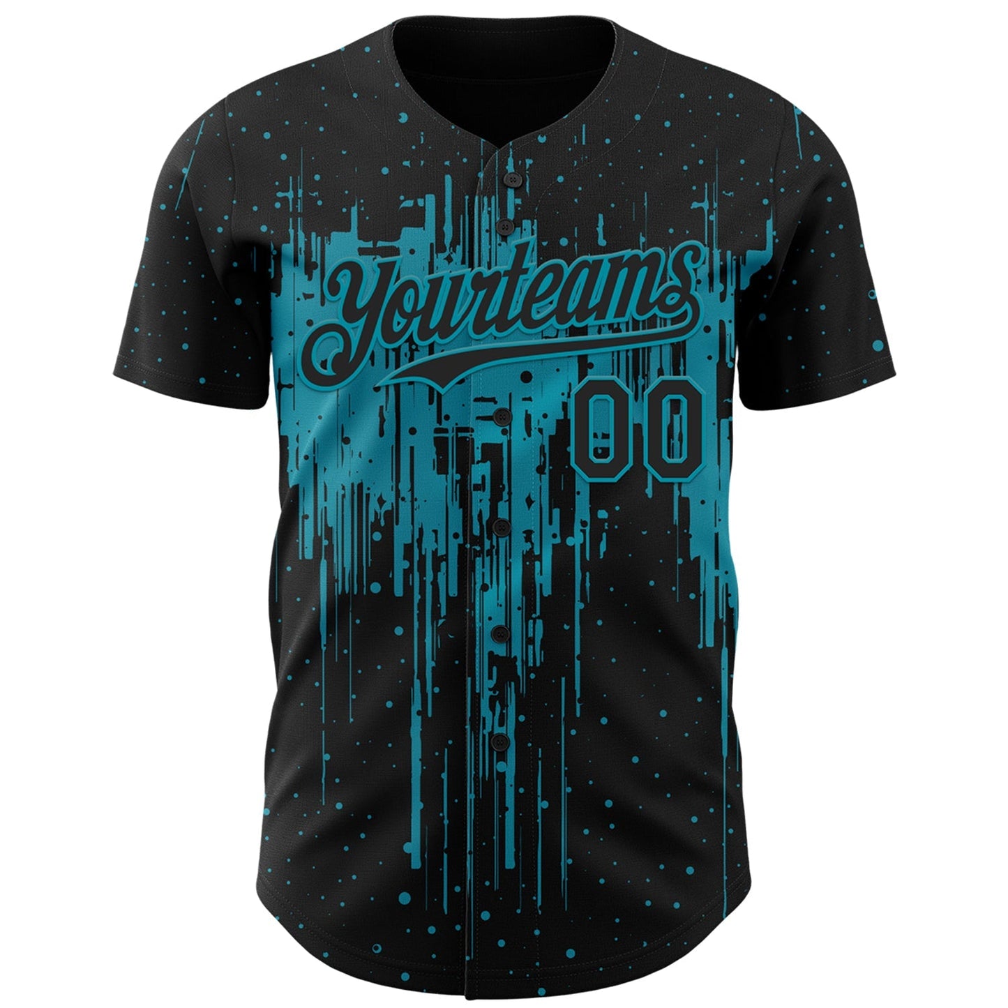 Custom Black Teal Dripping Splatter Paint Authentic Baseball Jersey baseball jersey product view 2