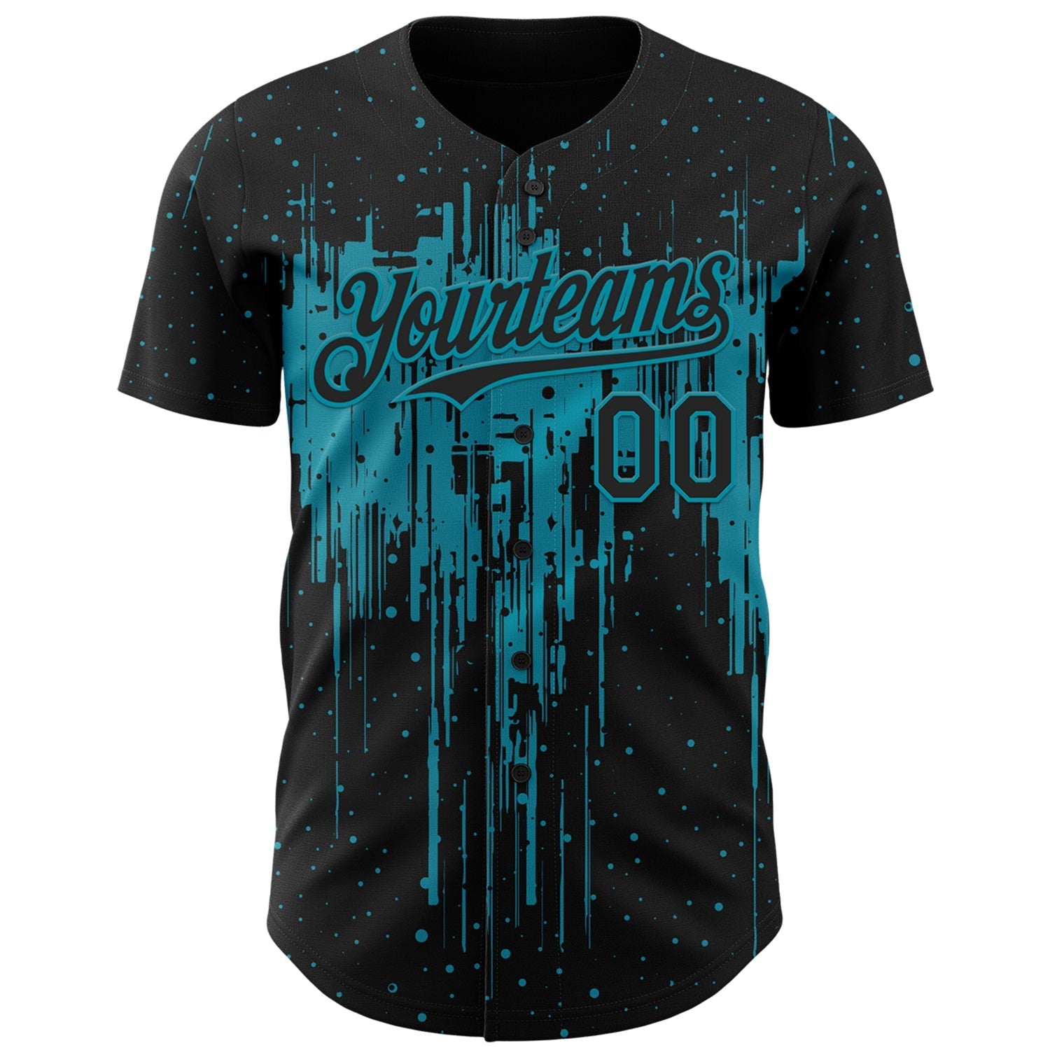 Custom Black Teal Dripping Splatter Paint Authentic Baseball Jersey baseball jersey product view 2