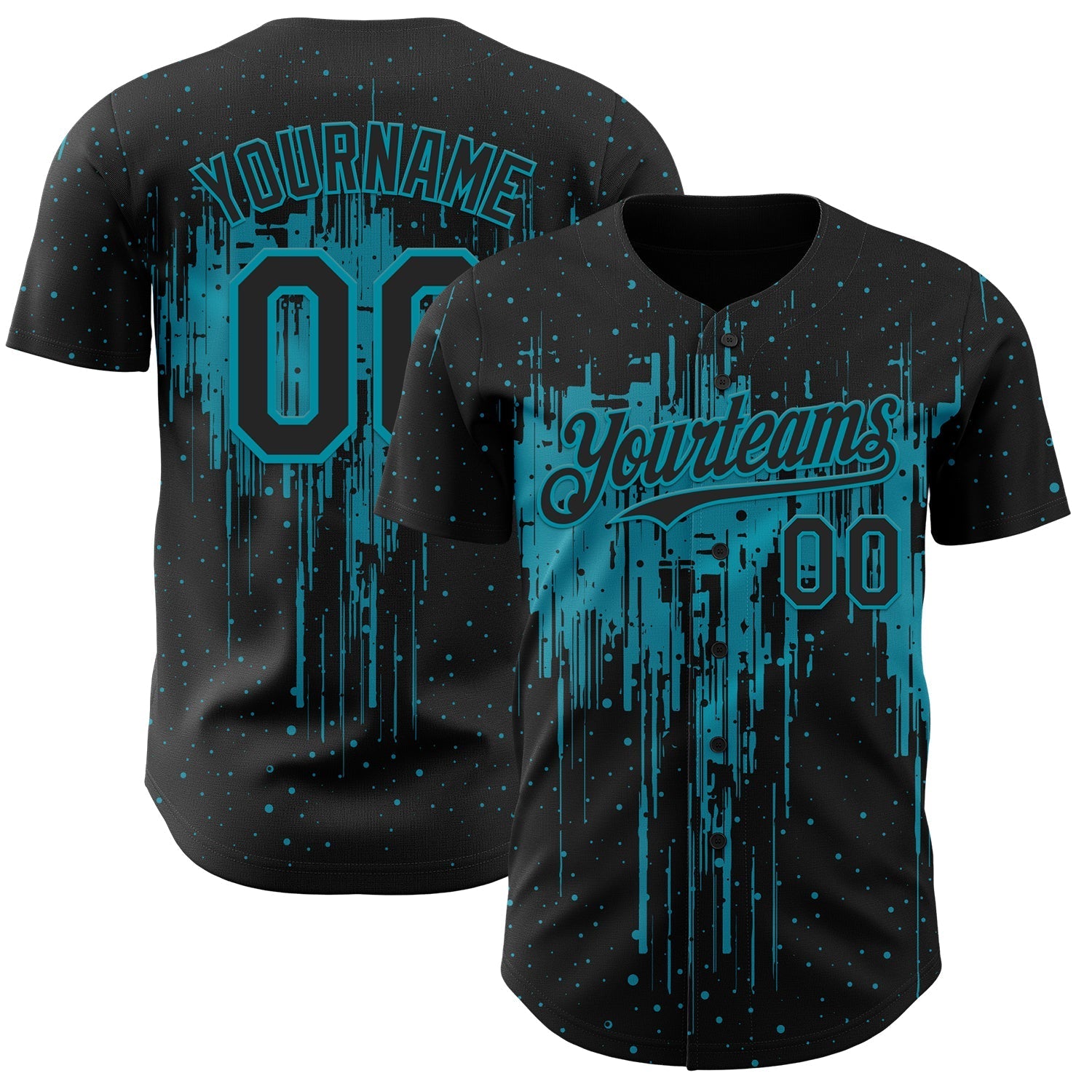 Custom Black Teal Dripping Splatter Paint Authentic Baseball Jersey baseball jersey product view 1