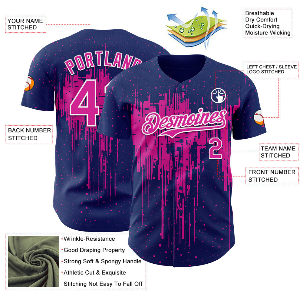 Custom Royal Deep Pink-White Dripping Splatter Paint Authentic Baseball Jersey baseball jersey product view 3