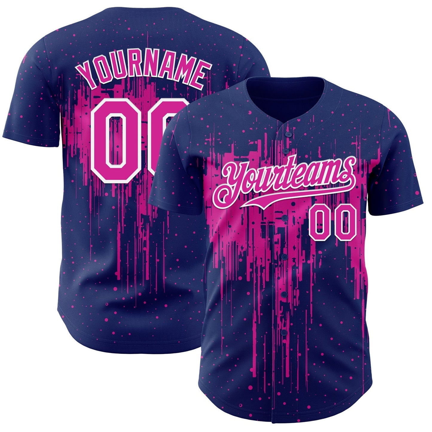 Custom Royal Deep Pink-White Dripping Splatter Paint Authentic Baseball Jersey baseball jersey product view 1