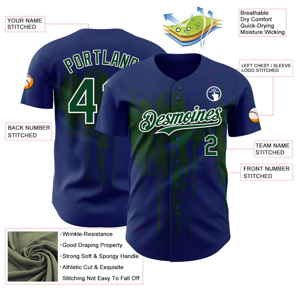 Custom Royal Green-White Dripping Splatter Paint Authentic Baseball Jersey baseball jersey product view 3