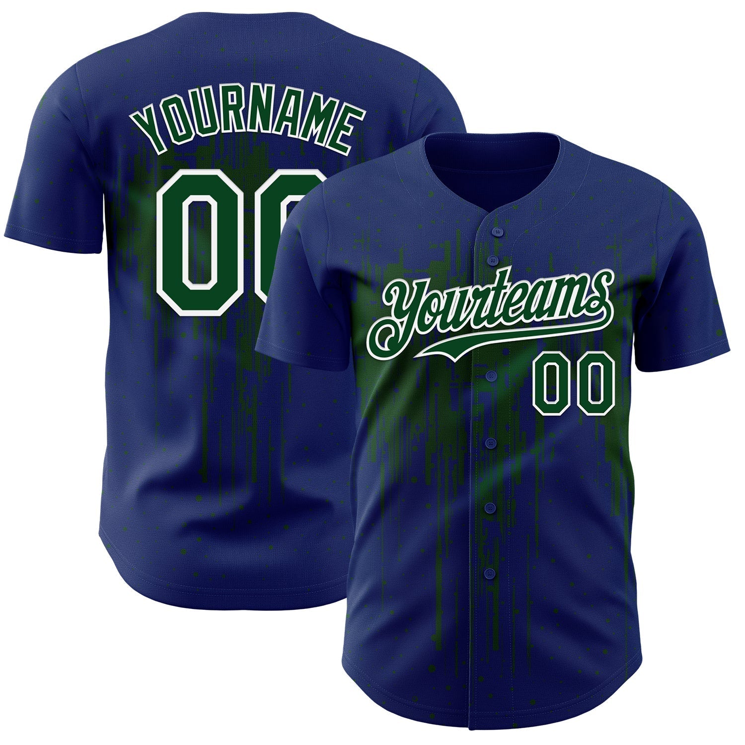 Custom Royal Green-White Dripping Splatter Paint Authentic Baseball Jersey baseball jersey product view 1