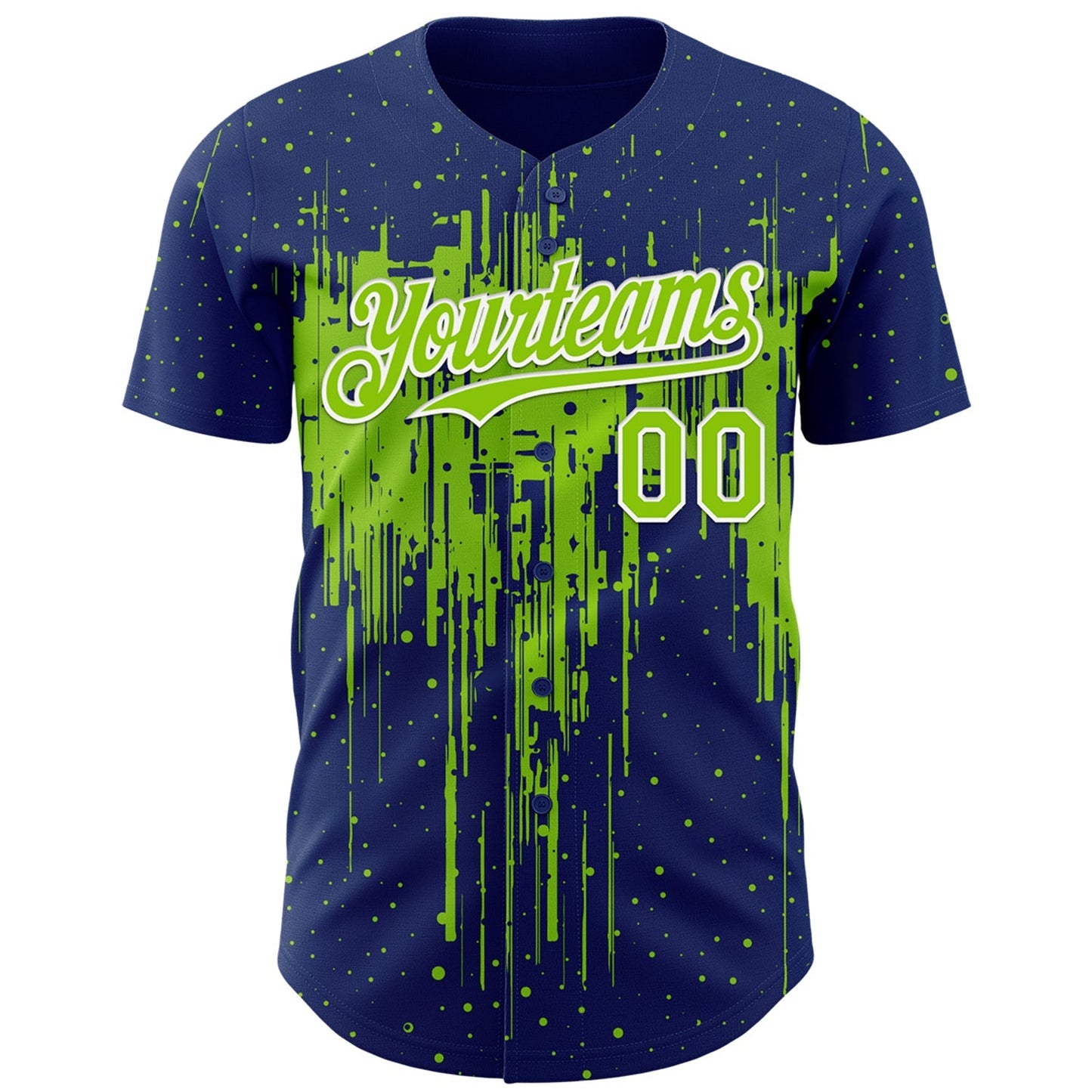 Custom Royal Neon Green-White Dripping Splatter Paint Authentic Baseball Jersey baseball jersey product view 2