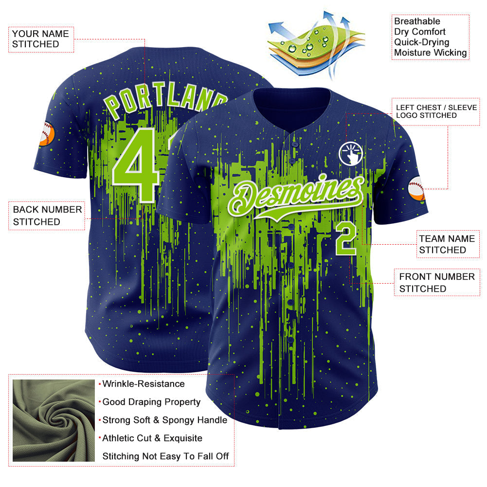 Custom Royal Neon Green-White Dripping Splatter Paint Authentic Baseball Jersey baseball jersey product view 3