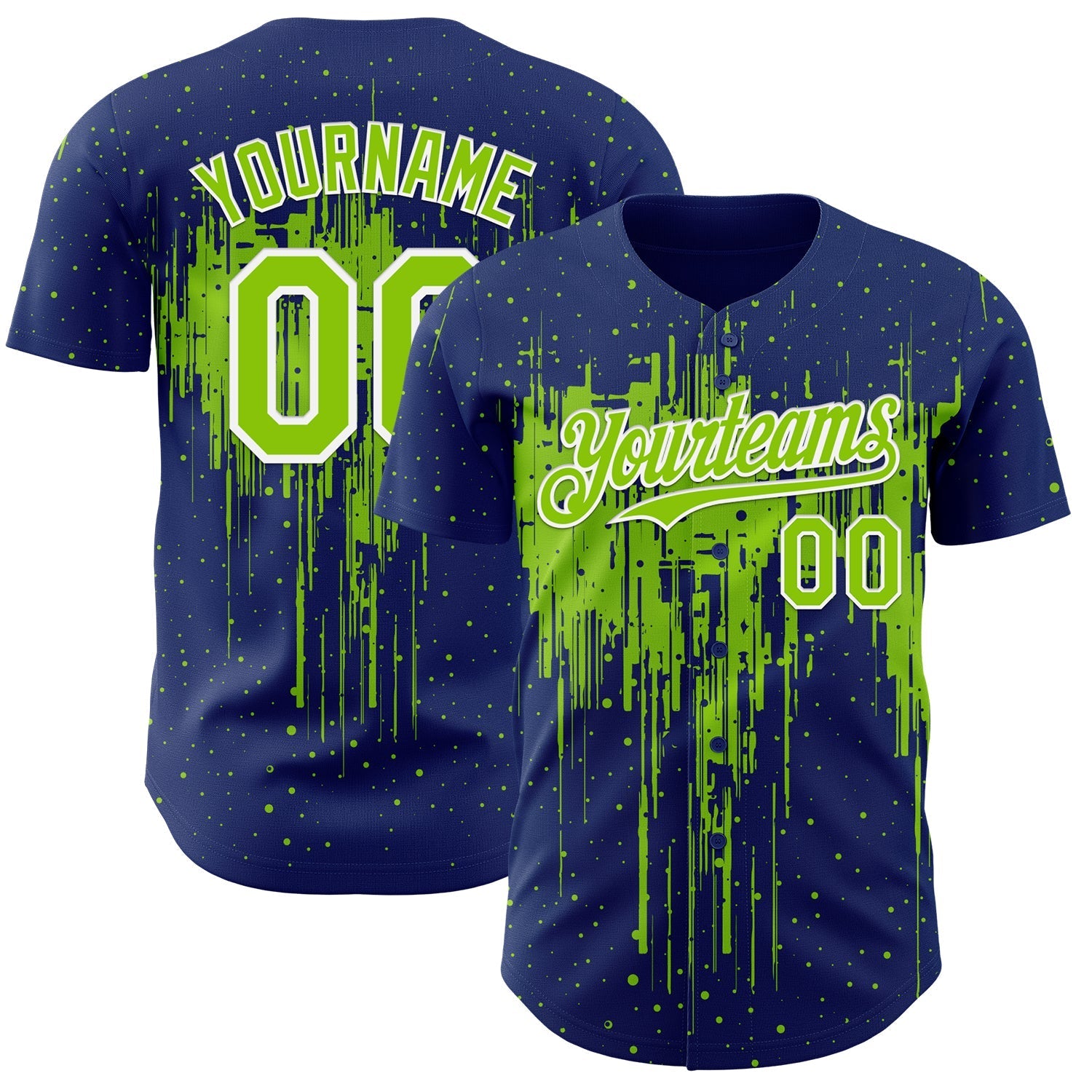Custom Royal Neon Green-White Dripping Splatter Paint Authentic Baseball Jersey baseball jersey product view 1