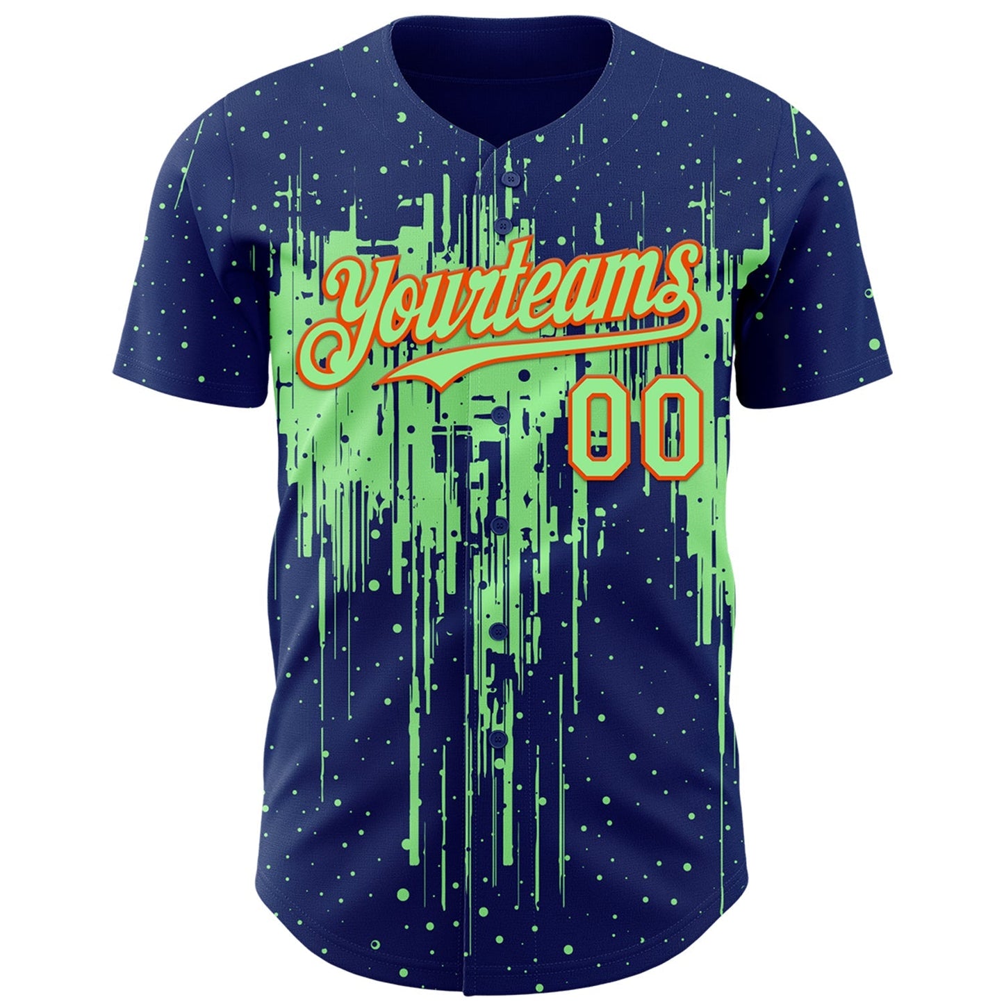 Custom Royal Pea Green-Orange Dripping Splatter Paint Authentic Baseball Jersey baseball jersey product view 2