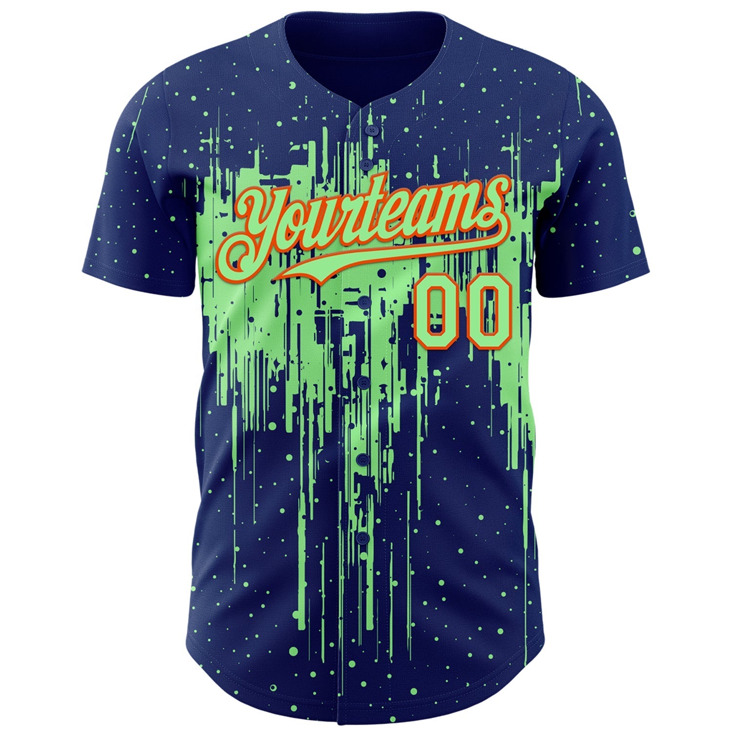 Custom Royal Pea Green-Orange Dripping Splatter Paint Authentic Baseball Jersey baseball jersey product view 2