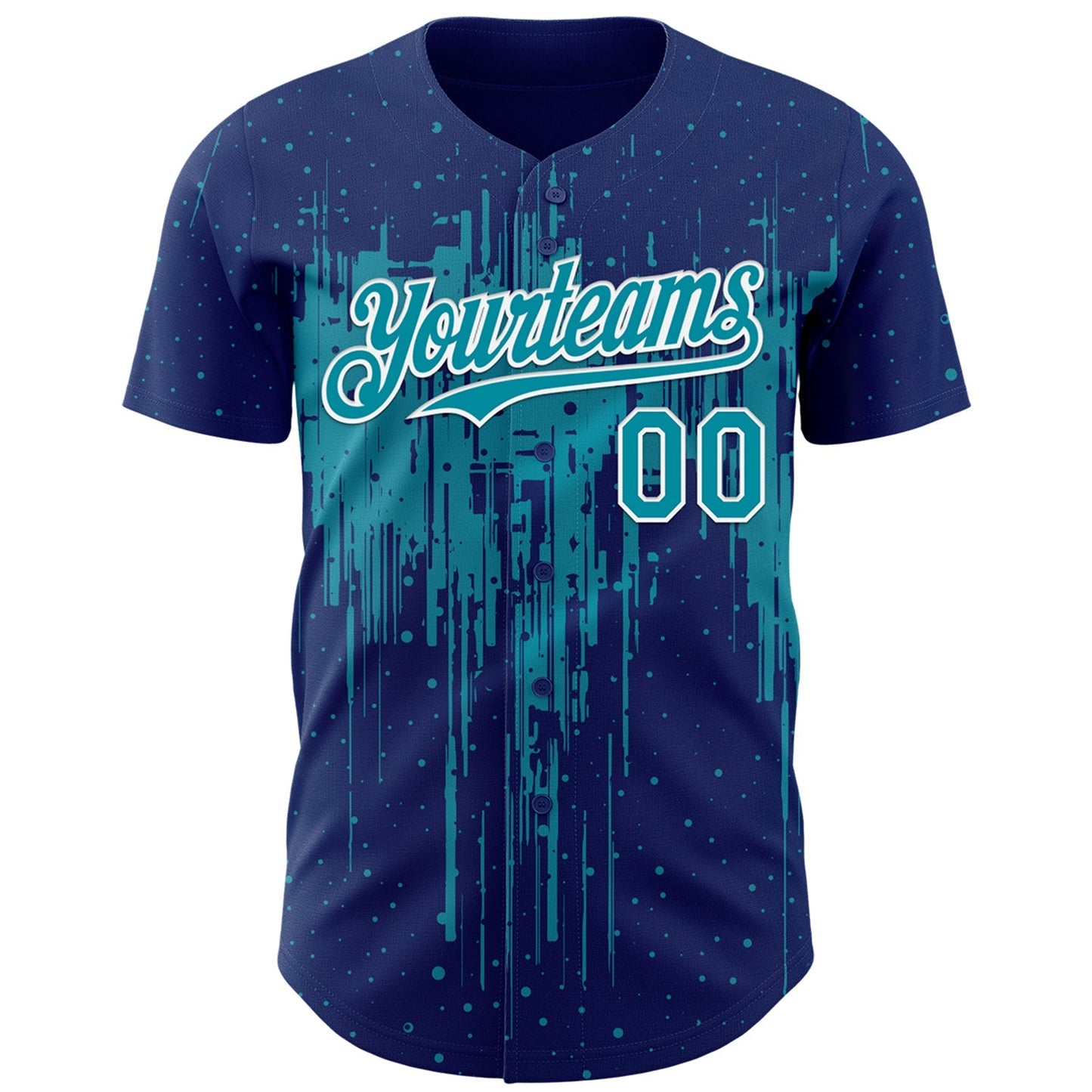Custom Royal Teal-White Dripping Splatter Paint Authentic Baseball Jersey baseball jersey product view 2