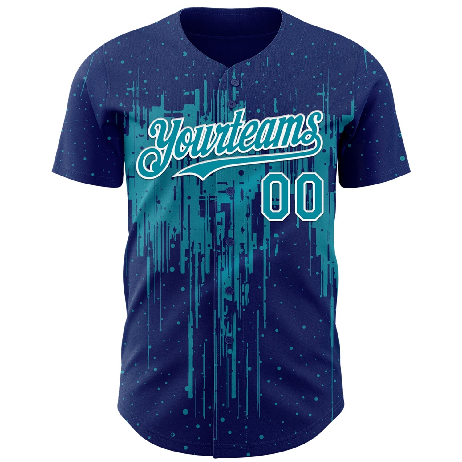 Custom Royal Teal-White Dripping Splatter Paint Authentic Baseball Jersey baseball jersey product view 2