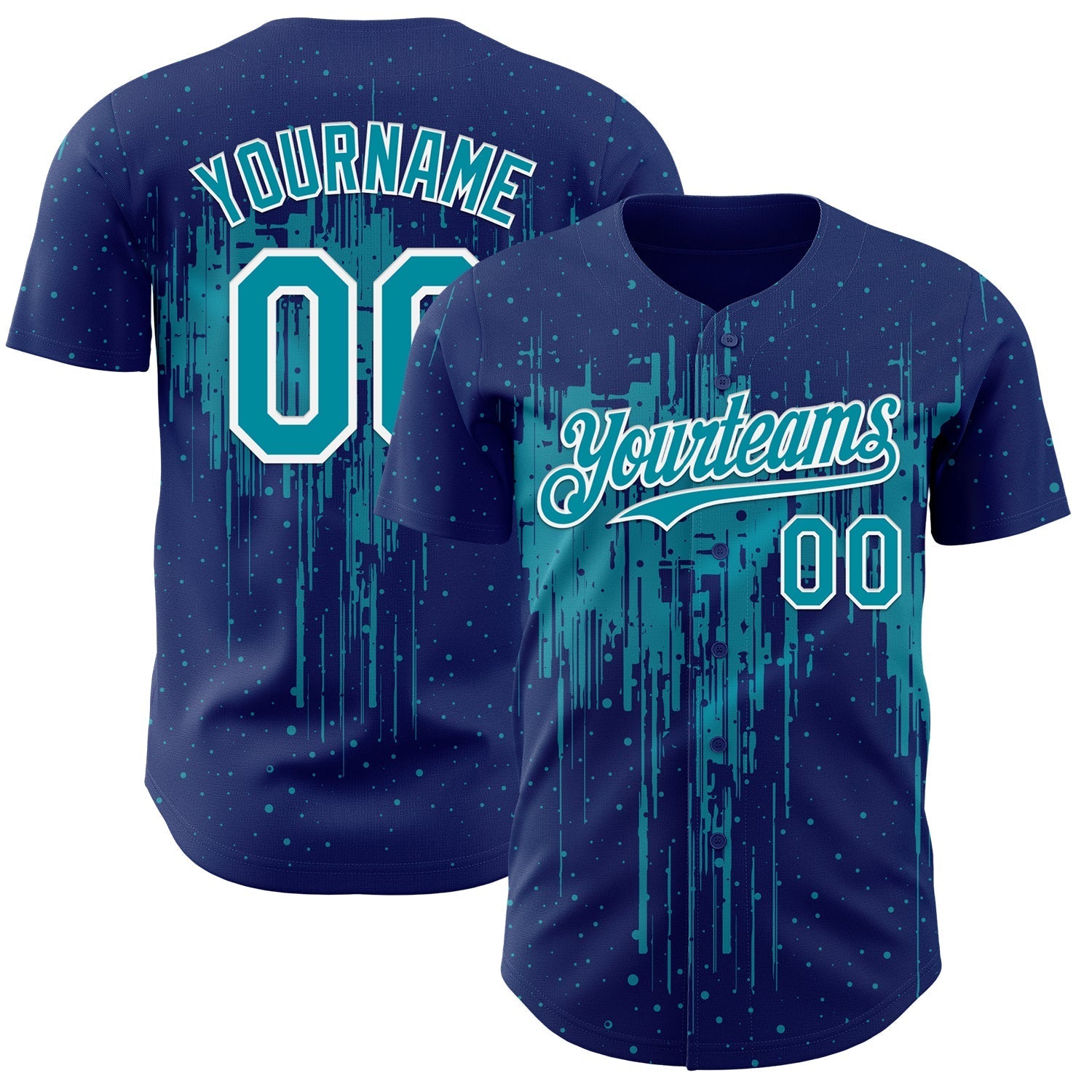Custom Royal Teal-White Dripping Splatter Paint Authentic Baseball Jersey baseball jersey product view 1
