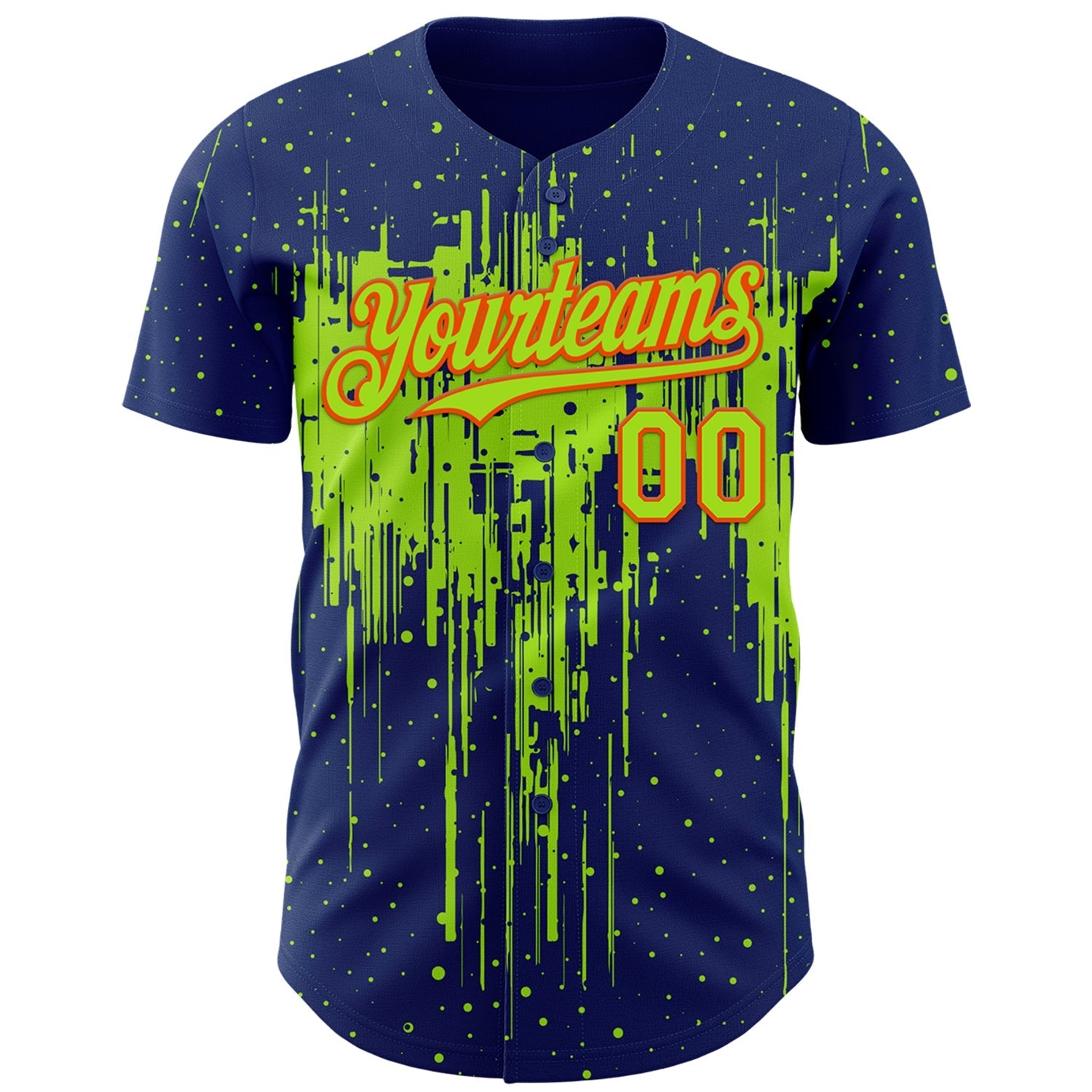 Custom Royal Neon Green-Orange Dripping Splatter Paint Authentic Baseball Jersey baseball jersey product view 2