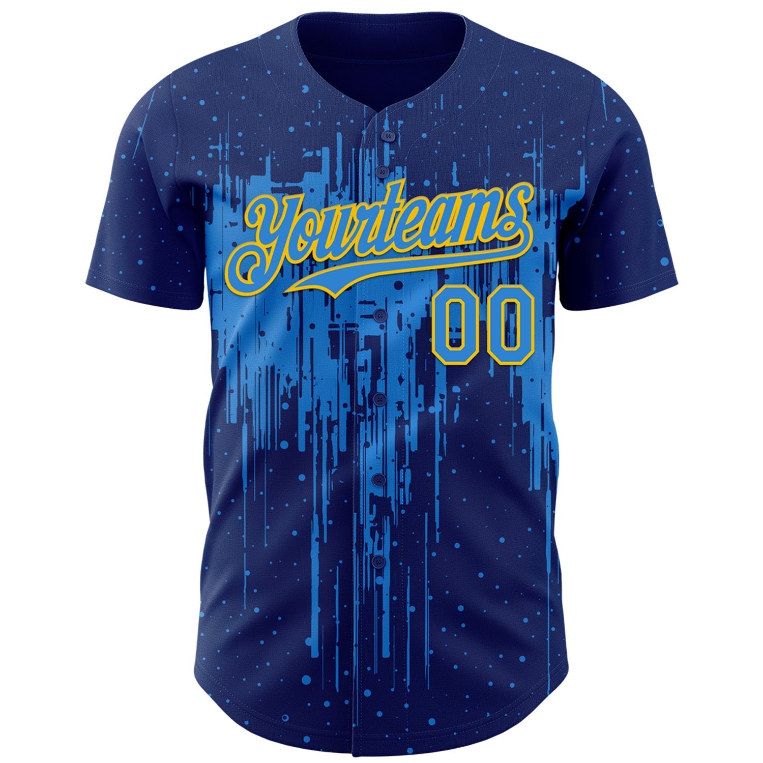 Custom Royal Powder Blue-Yellow Dripping Splatter Paint Authentic Baseball Jersey baseball jersey product view 2