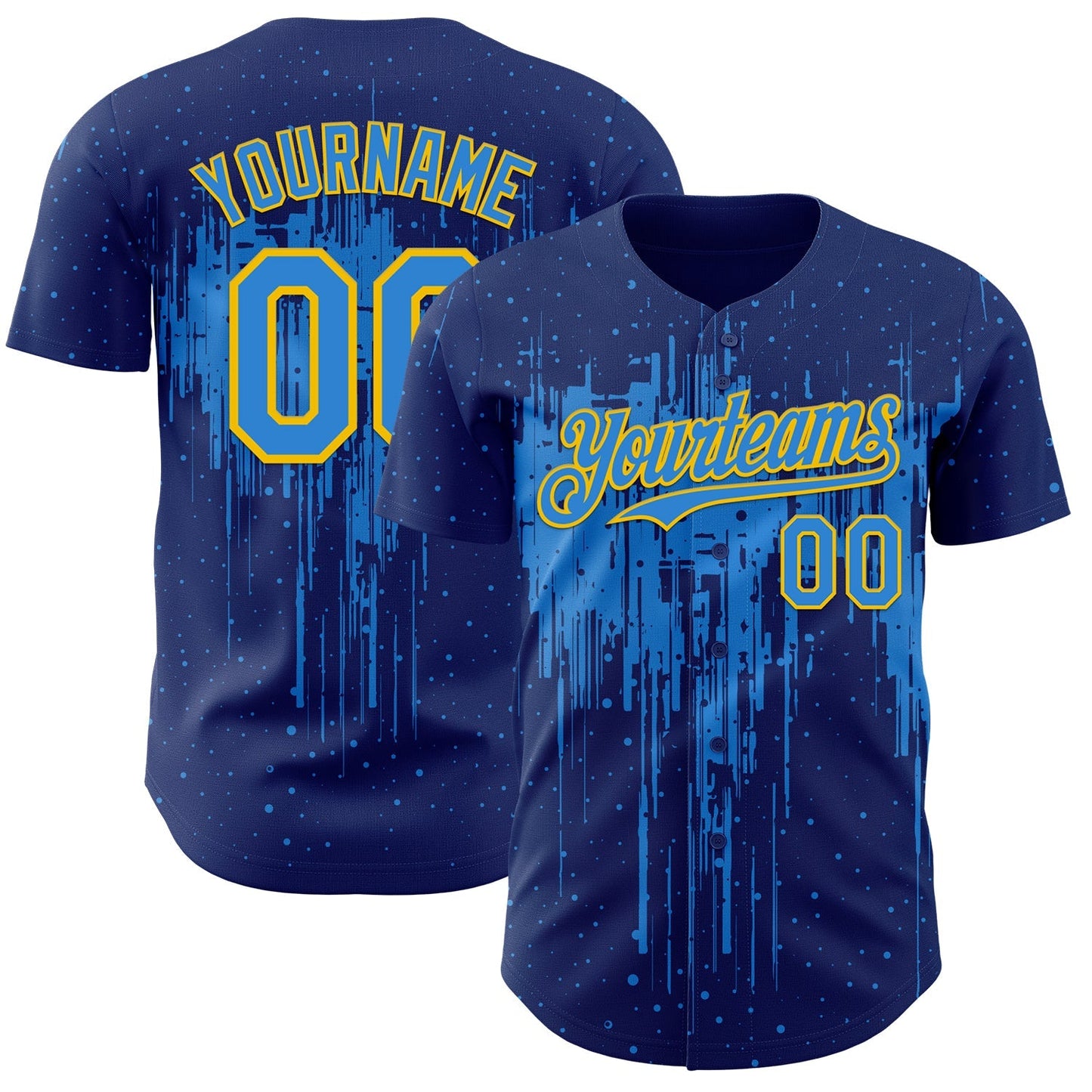 Custom Royal Powder Blue-Yellow Dripping Splatter Paint Authentic Baseball Jersey baseball jersey product view 1