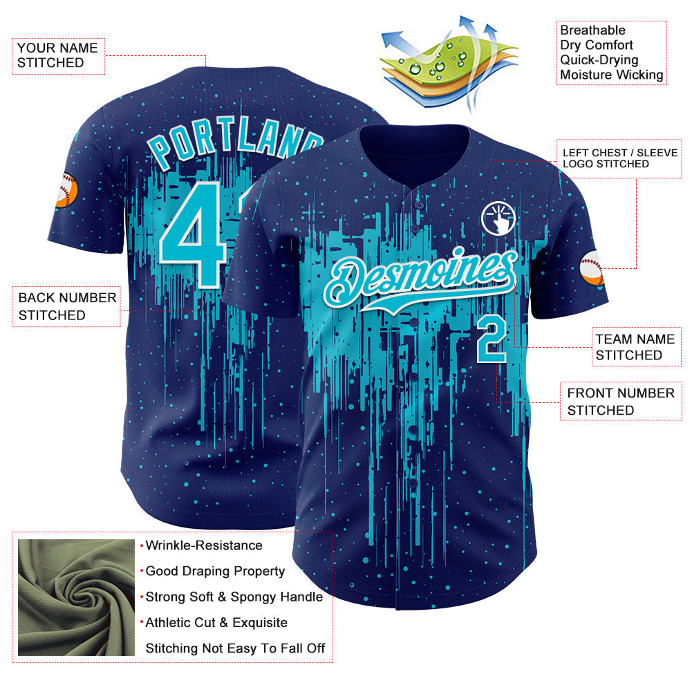 Custom Royal Lakes Blue-White Dripping Splatter Paint Authentic Baseball Jersey baseball jersey product view 3