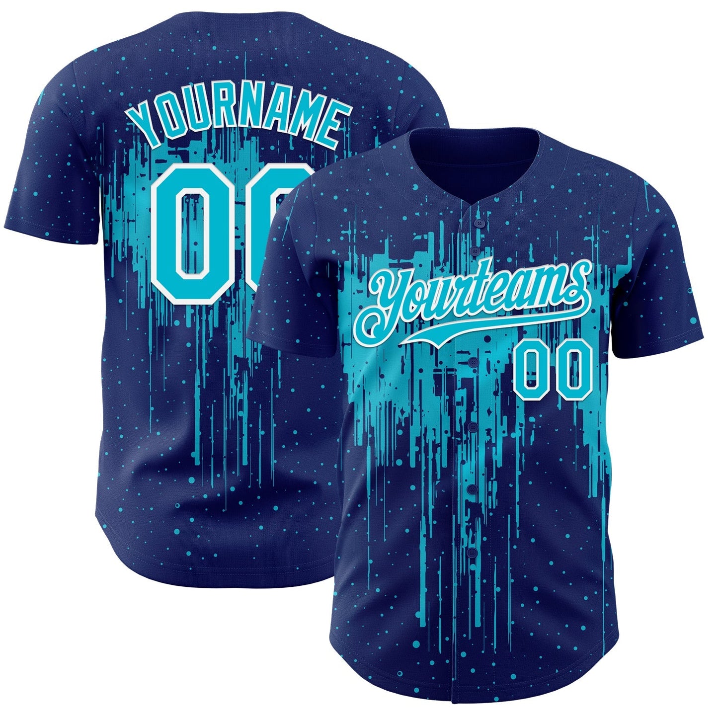 Custom Royal Lakes Blue-White Dripping Splatter Paint Authentic Baseball Jersey baseball jersey product view 1