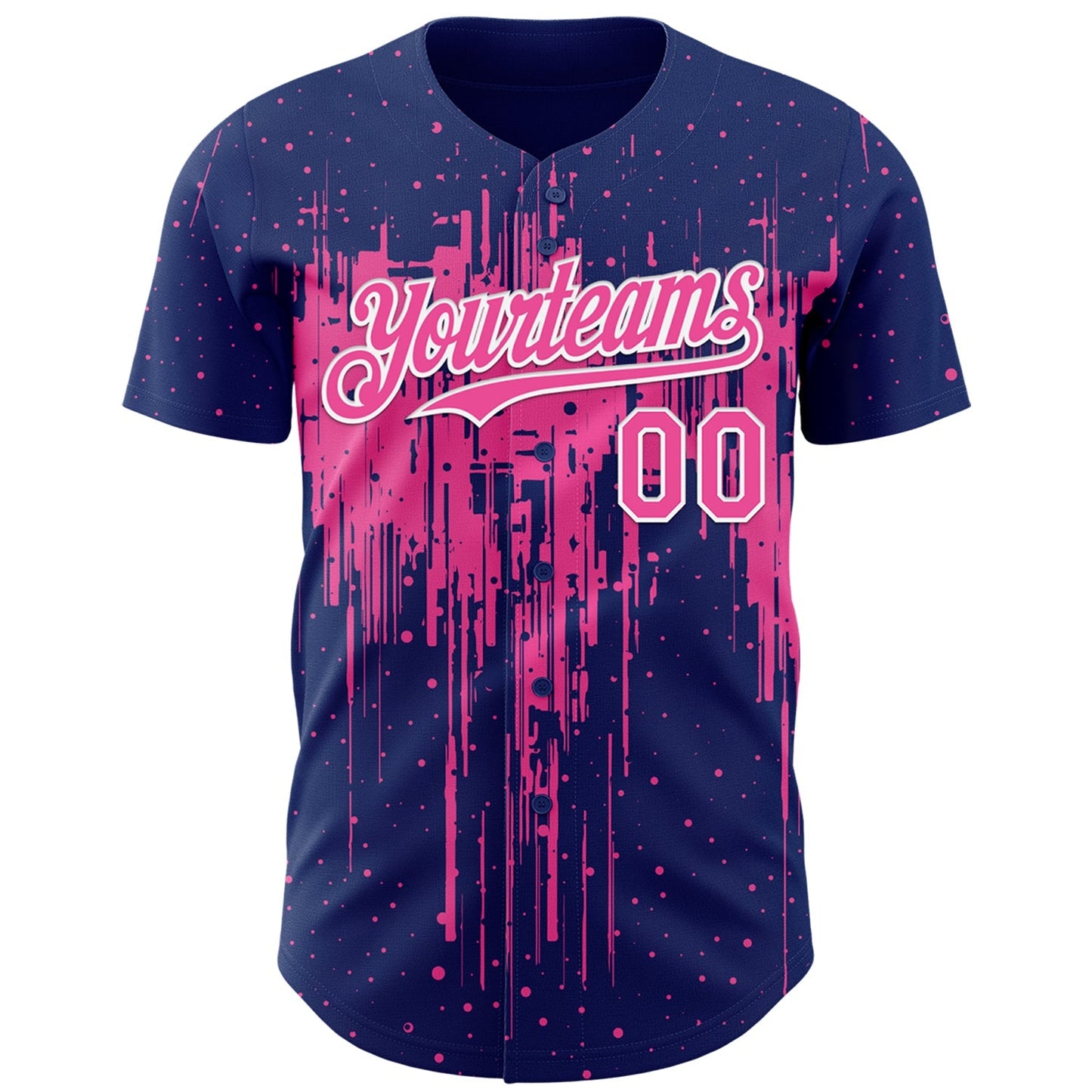 Custom Royal Pink-White Dripping Splatter Paint Authentic Baseball Jersey baseball jersey product view 2