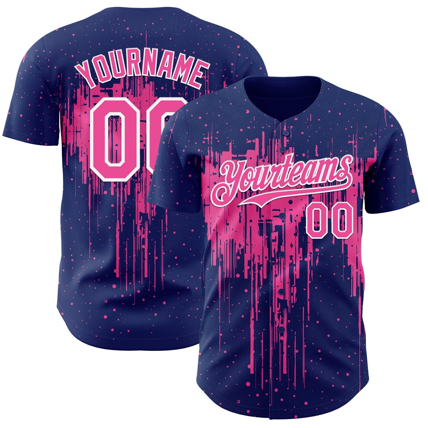 Custom Royal Pink-White Dripping Splatter Paint Authentic Baseball Jersey baseball jersey product view 1