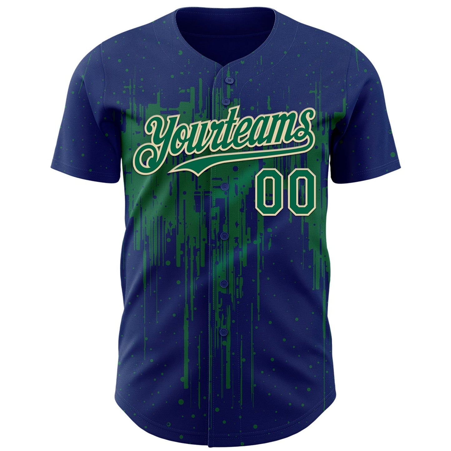 Custom Royal Kelly Green-Cream Dripping Splatter Paint Authentic Baseball Jersey baseball jersey product view 2